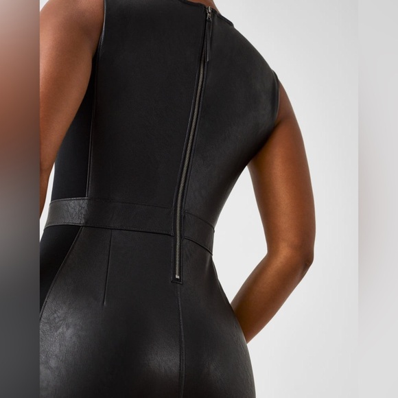 SPANX Faux Leather Sheath Dress Sleeveless Ponte Luxe Valentines Modern Black 2X - Picture 4 of 14